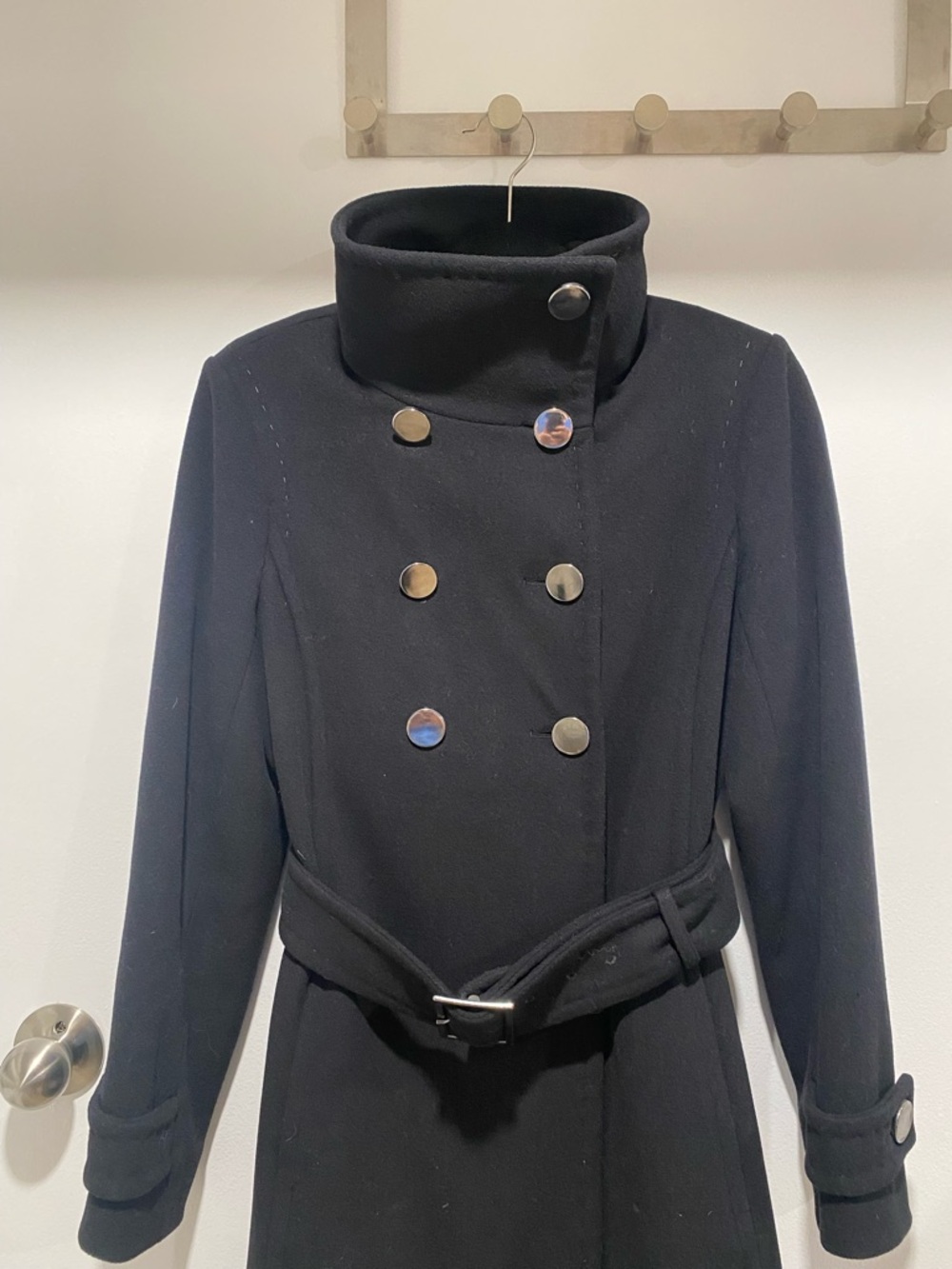 Aritzia Black Double-Breasted Belted Wool Trench Coat - Picture 3 of 8